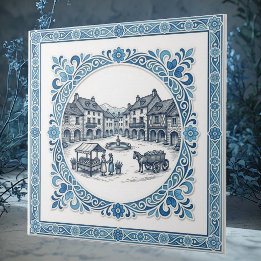 Classic French Cottagecore Toile Blue Botanicals Tile