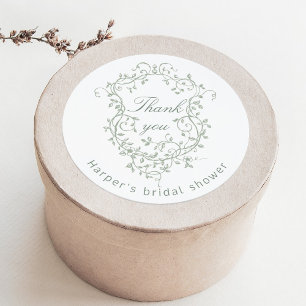Classic French Sage Green Bridal Shower Thank You Round Sticker