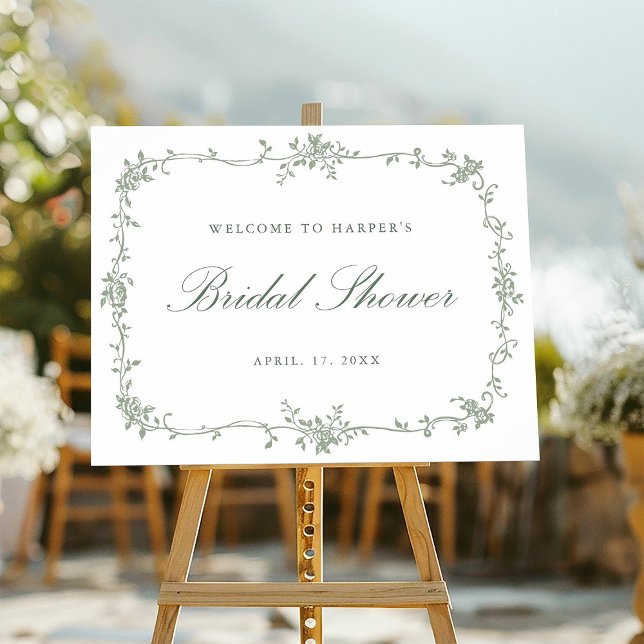 Classic French Sage Green Bridal Shower Welcome Poster (Creator Uploaded)