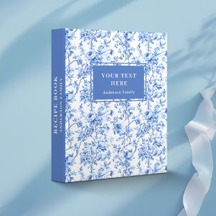 Classic French Toile Blue Roses Floral Recipe Book Binder