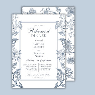 Classic French Toile Dusty Blue Rehearsal Dinner  Invitation