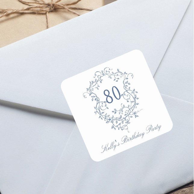 Classic French Victorian Blue 80th Birthday Party Square Sticker (Creator Uploaded)