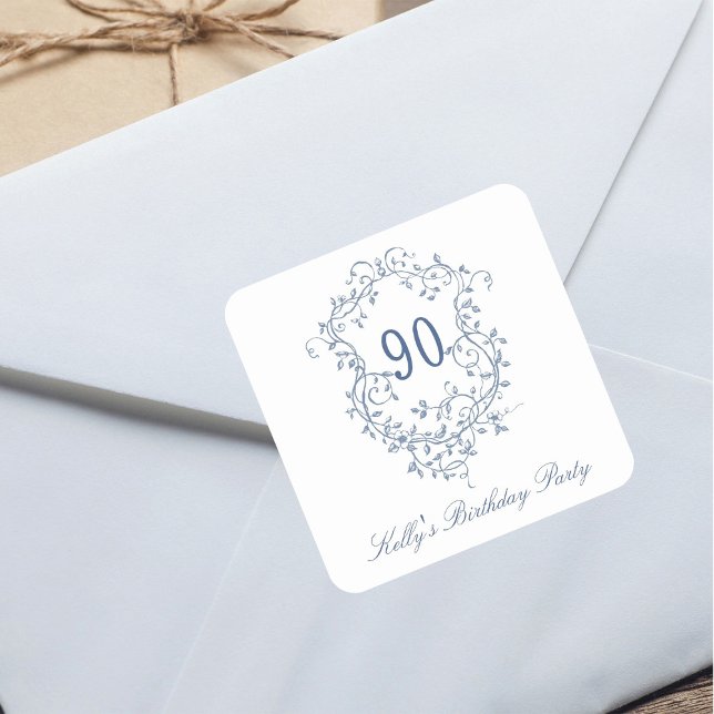 Classic French Victorian Blue 90th Birthday Party Square Sticker (Creator Uploaded)
