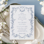 Classic French Victorian Blue Floral Wedding Invitation<br><div class="desc">Elegant blue floral wedding invitation with a floral crest and monograms on the back.
For more advanced customization of this design,  please click the DESIGN TOOL BUTTON above!</div>