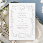 Classic French Victorian Grey Floral Wedding Invitation<br><div class="desc">Elegant grey floral wedding invitation with a floral crest and monograms on the back.
For more advanced customization of this design,  please click the DESIGN TOOL BUTTON above!</div>