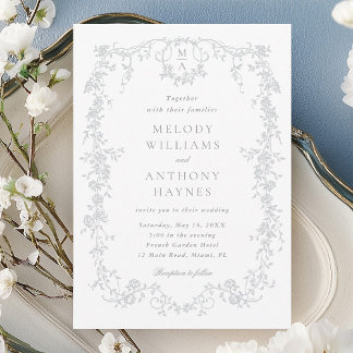 Classic French Victorian Grey Floral Wedding Invitation