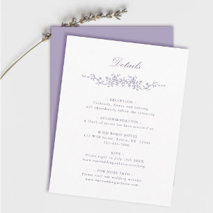 Classic French Victorian Lavender Wedding Details Enclosure Card