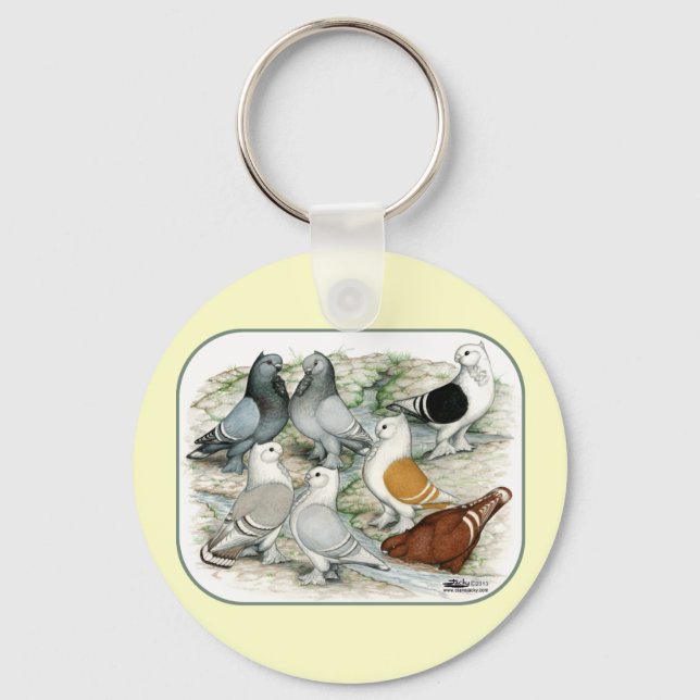 Classic Frill Barred Pigeons Keychain (Front)
