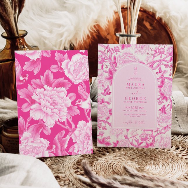 Classic Fuchsia Floral Chinoiserie Garden Wedding Invitation (Creator Uploaded)