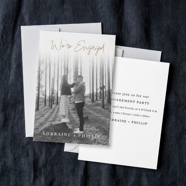 Classic Full Photo We’re Engaged white Gradient Invitation (Classic Full Photo We’re Engaged white Gradient Invitation.)