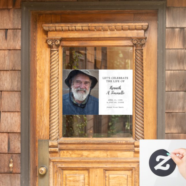 Classic Funeral Celebration Of Life Photo Window Cling (Home Door)