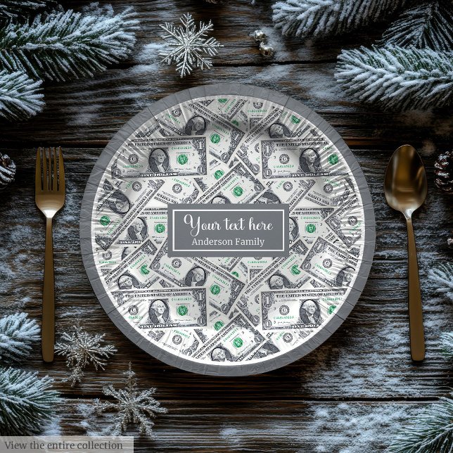 Classic funny gift dollar pattern personalized paper plate (Funny gift modern dollar pattern personalized wrap)