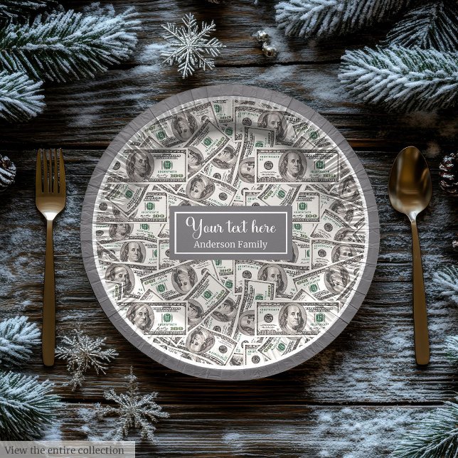 Classic funny gift dollar pattern personalized paper plate (Funny gift modern dollar pattern personalized wrap)