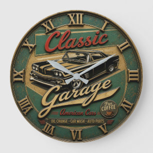 Classic Garage American Cars Vintage Muscle Car Large Clock