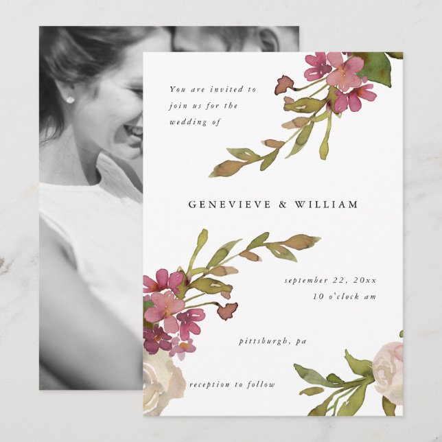 Classic Garden Watercolor Photo Wedding (Front/Back)