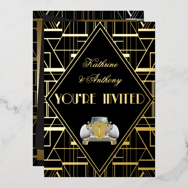 Classic Gatsby Deco Faire-part de mariage (Recto/Verso)