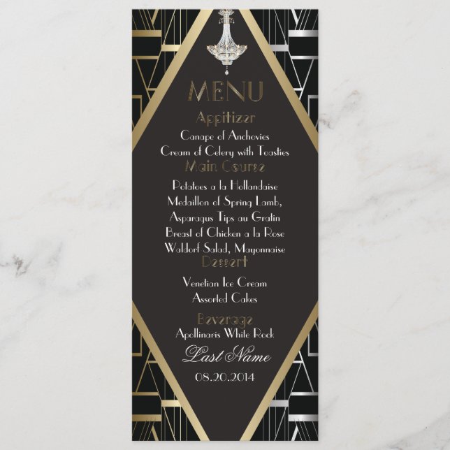 Classic Gatsby Deco Wedding Menu Chandelier (Front)