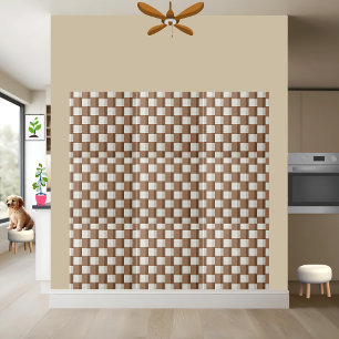 Classic Geometric Brown and White Checkered Tile 