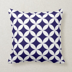 Classic Geometric Circles in Cobalt Blue and White Throw Pillow