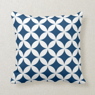 Classic Geometric Circles in Navy Blue and White Throw Pillow