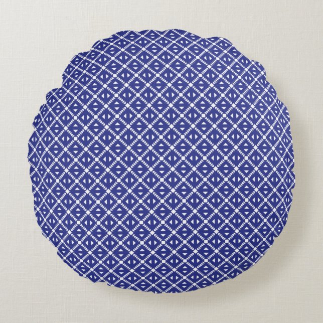 Classic Geometric Lattice & Diamond Micro-Pattern Round Pillow (Front)
