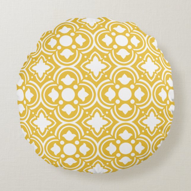 Classic Geometric Lattice & Diamond Micro-Pattern Round Pillow (Front)