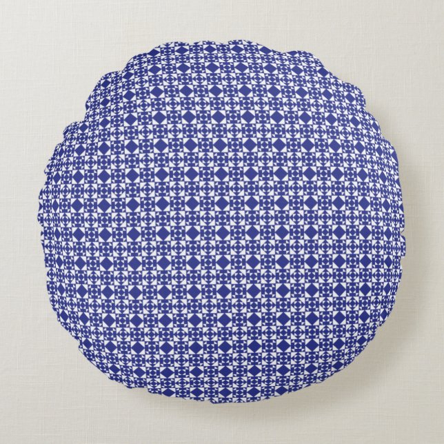 Classic Geometric Lattice & Diamond Micro-Pattern Round Pillow (Front)