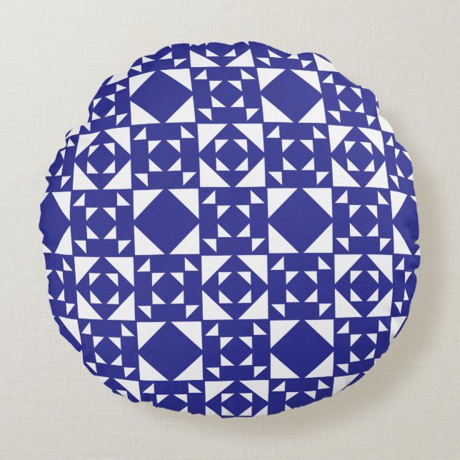 Classic Geometric Lattice & Diamond Micro-Pattern Round Pillow (Front)