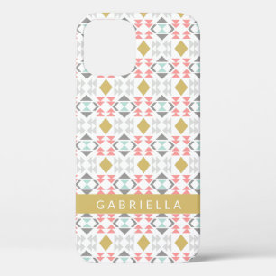 Classic Geometric Pattern in Grey Personalized  iPhone 12 Case