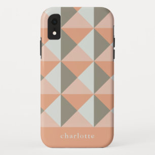 Classic Geometric Pattern Peach Taupe Personalized iPhone XR Case