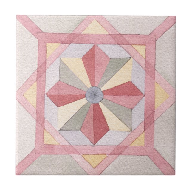 Classic Geometric watercolor Scandinavian pattern Tile (Front)