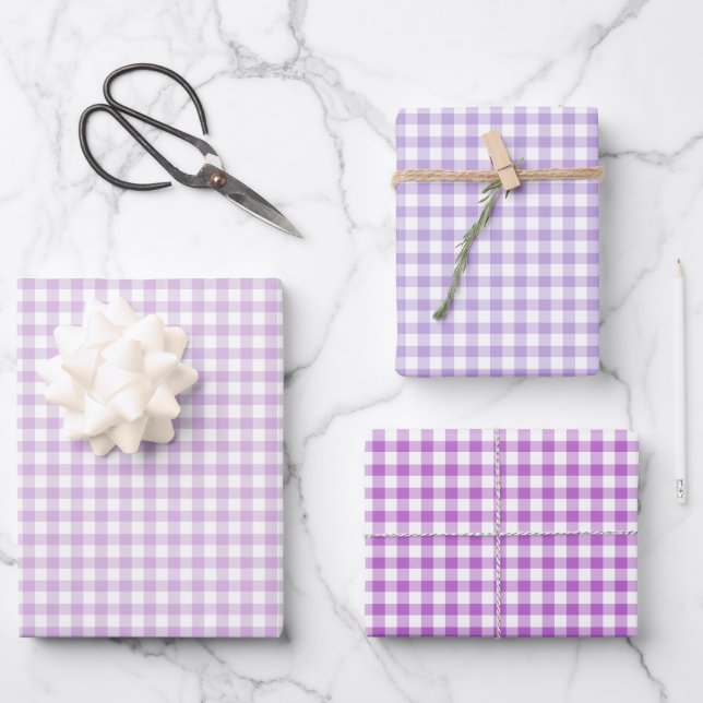 Classic Gingham 3 Purple Wrapping Paper Sheet (Front)