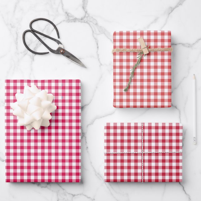 Classic Gingham 3 Red Wrapping Paper Sheet (Front)