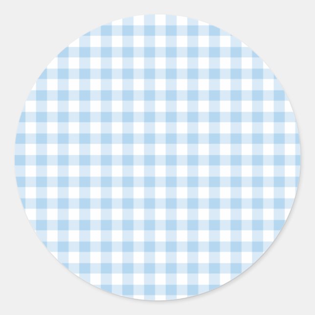 Classic Gingham Baby Blue Round Sticker (Front)