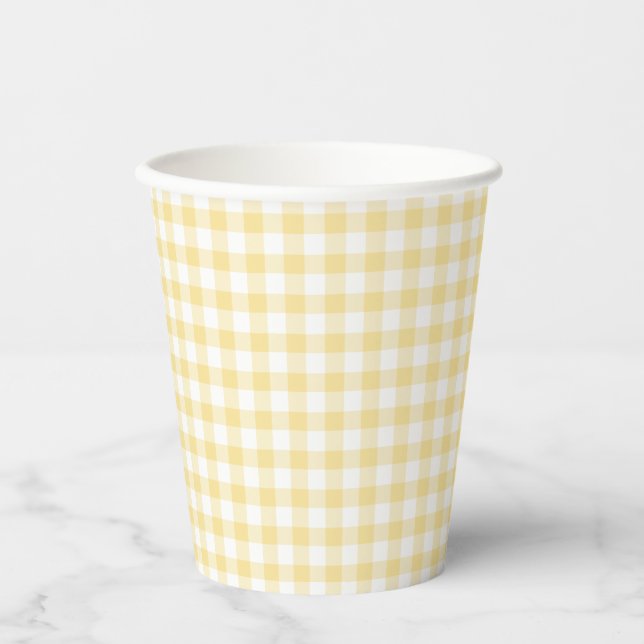 Classic Gingham Canary Yellow Paper Cups (Front)