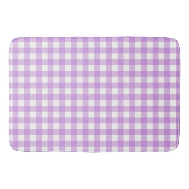 Classic Gingham Check Plaid Pattern Lilac    Bath Mat (Front)