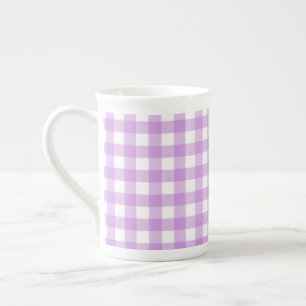 Classic Gingham Check Plaid Pattern Lilac  Bone China Mug