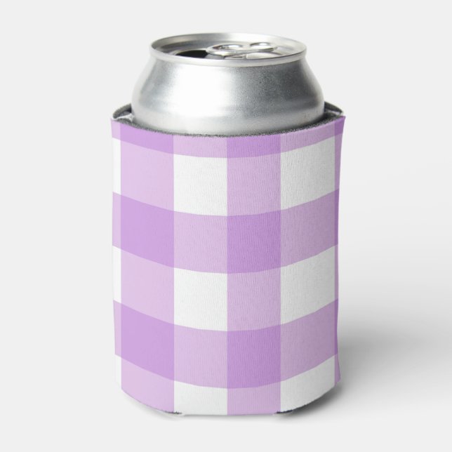 Classic Gingham Check Plaid Pattern Lilac Can Cooler (Can Front)