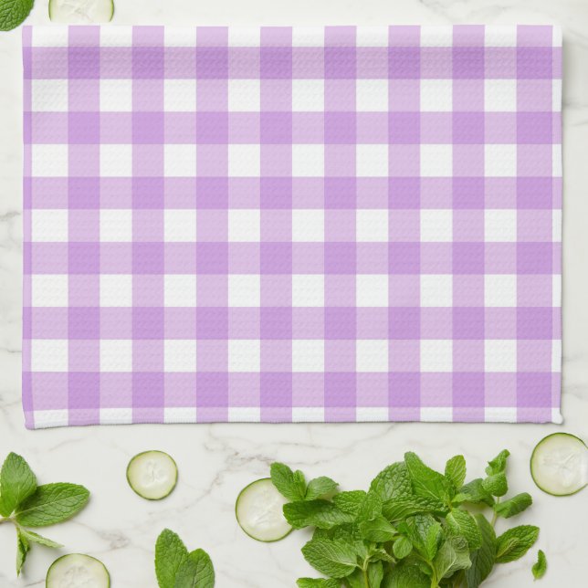 Classic Gingham Check Plaid Pattern Lilac Kitchen Towel (Folded)