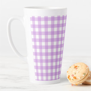 Classic Gingham Check Plaid Pattern Lilac  Latte Mug