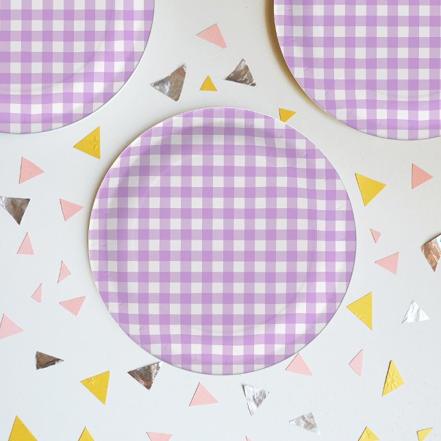 Classic Gingham Check Plaid Pattern Lilac    Paper Plate (Creator Uploaded)