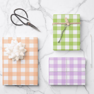 Classic Gingham Check Plaid Pattern Peach  Wrapping Paper Sheet