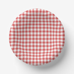 Classic Gingham Coral Red Paper Bowls Plate