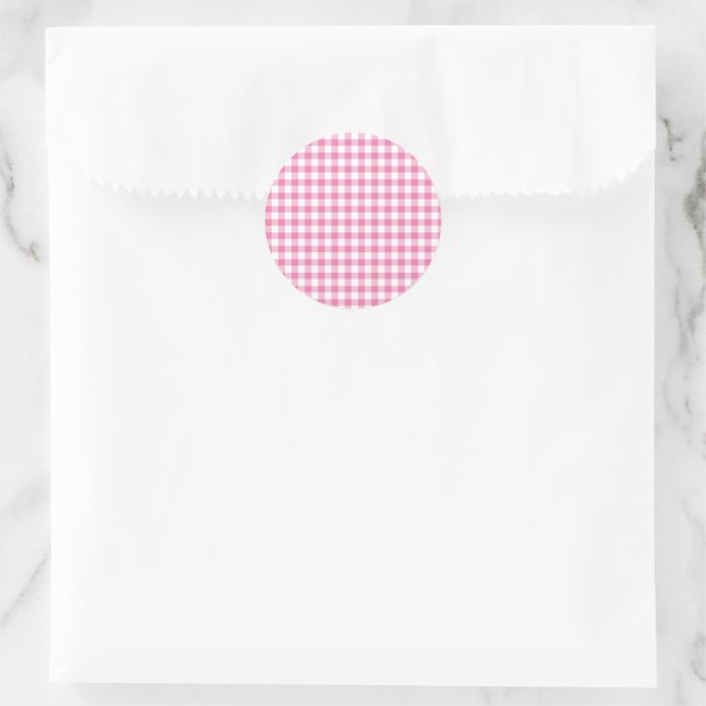 Classic Gingham Fuchsia Round Sticker (Bag)