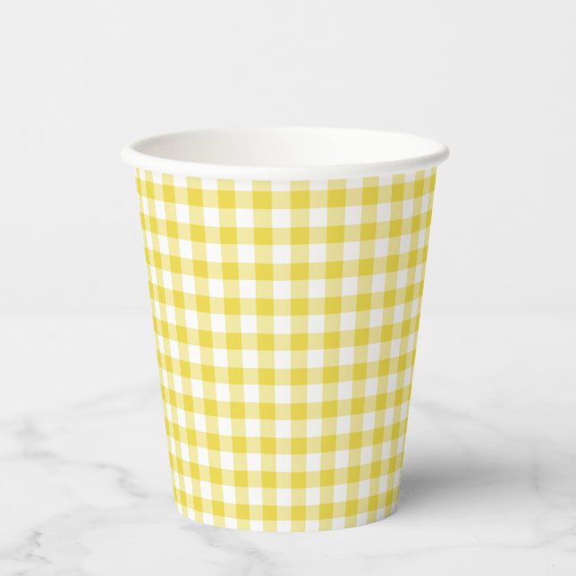 Classic Gingham Golden Yellow Paper Cups (Front)