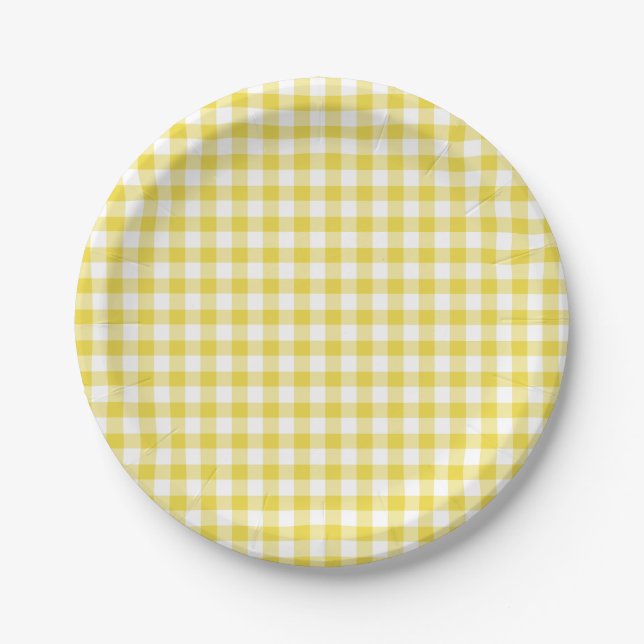 Classic Gingham Golden Yellow Paper Plate (Front)