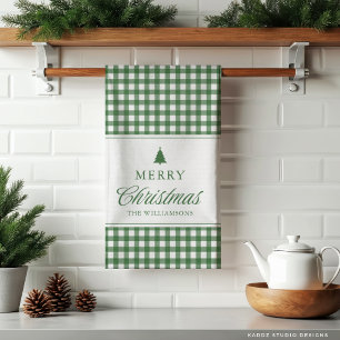 Classic Gingham Green Christmas Family Kitchen Towel