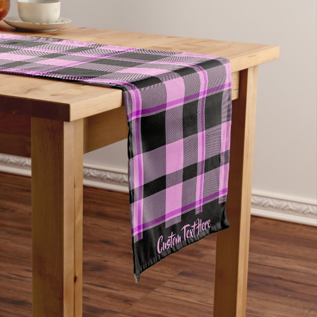 Classic Gingham Hot Pink Black Plaid Tartan Short Table Runner (In Situ)