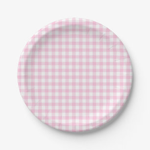 Classic Gingham Light Pink Paper Plate