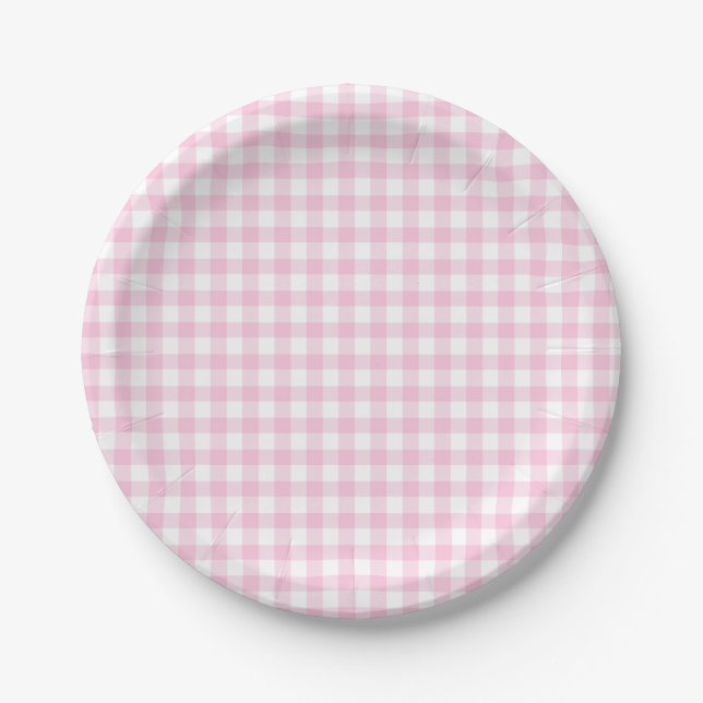 Classic Gingham Light Pink Paper Plate (Front)
